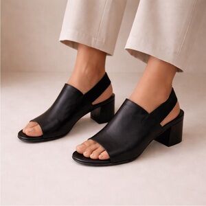 Vaneli Black Leather Slingback Block Heel Sandals Women’s Size 7.5M